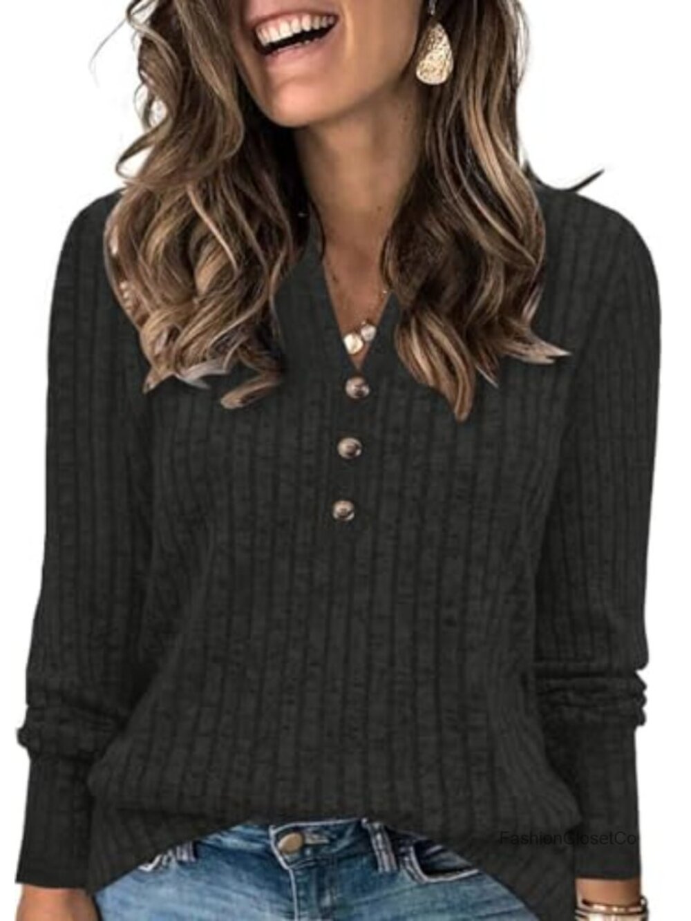 Plus Size Long Sleeve Button Henley Tunic Sweater